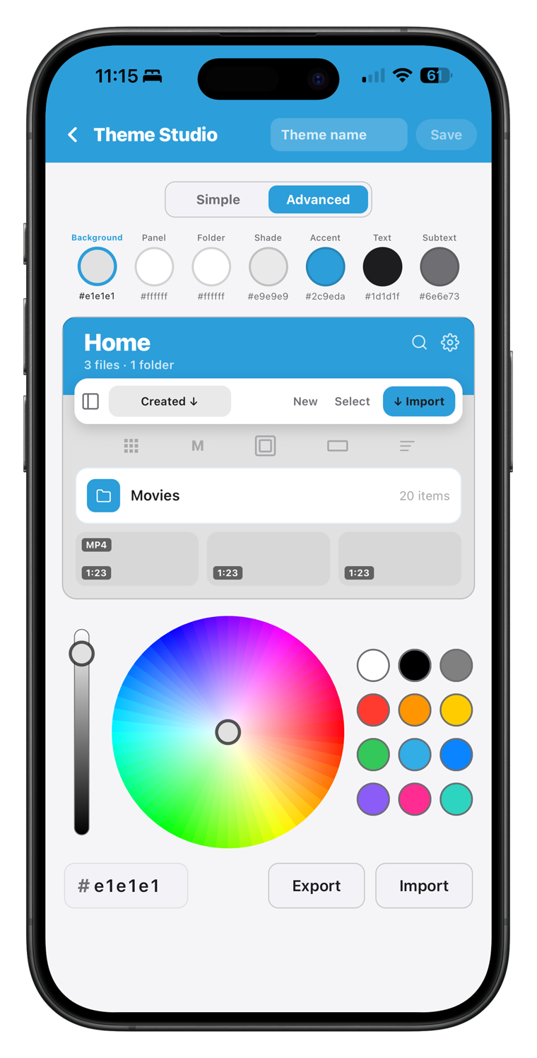 The custom theme designer in Falcon